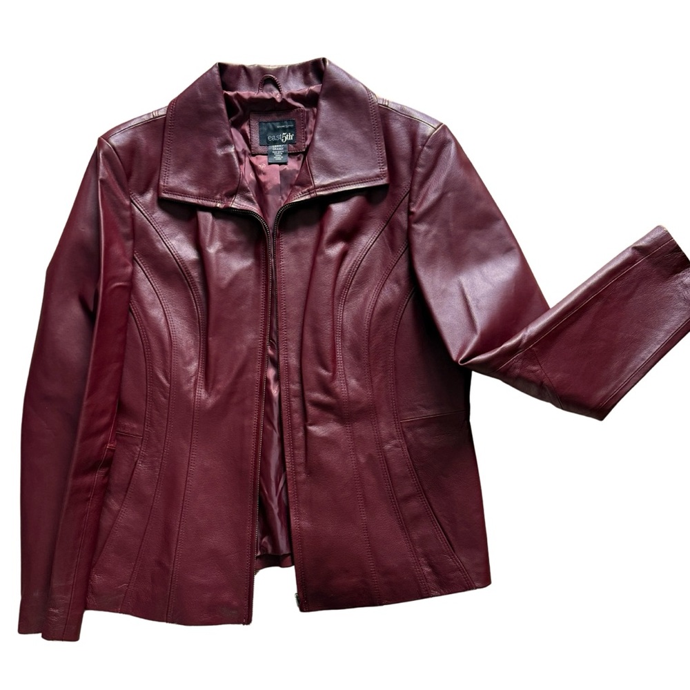 Women's Burgundy Leather Zip-Front Jacket
